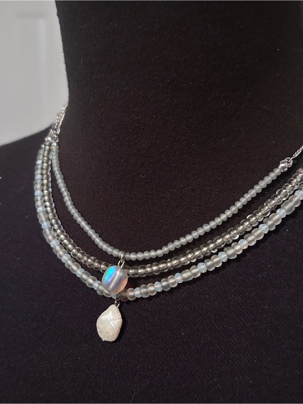 NWT Frosted Beaded Layered Choker Necklace Fairycore Moonstone